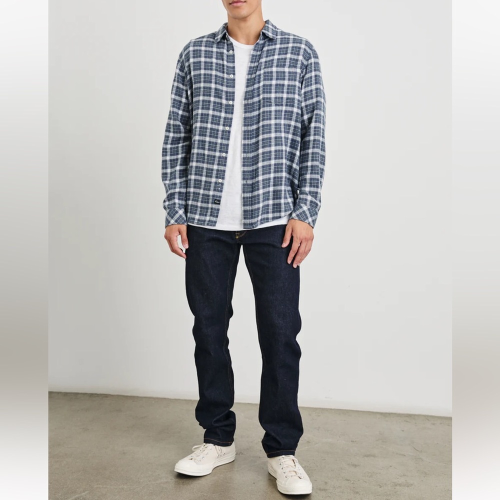 Rails Lennox Shirt Denim White Grey‎ Plaid Button Down Long Sleeve Size Medium
